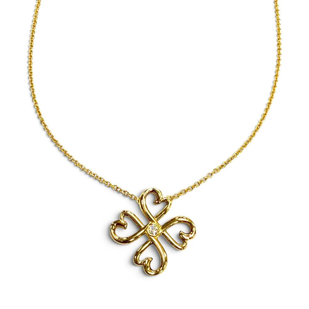 TIFFANY&Co. Tiffany Loving Heart Clover AU750 (YG) Diamond Chain Necklace, Ye...